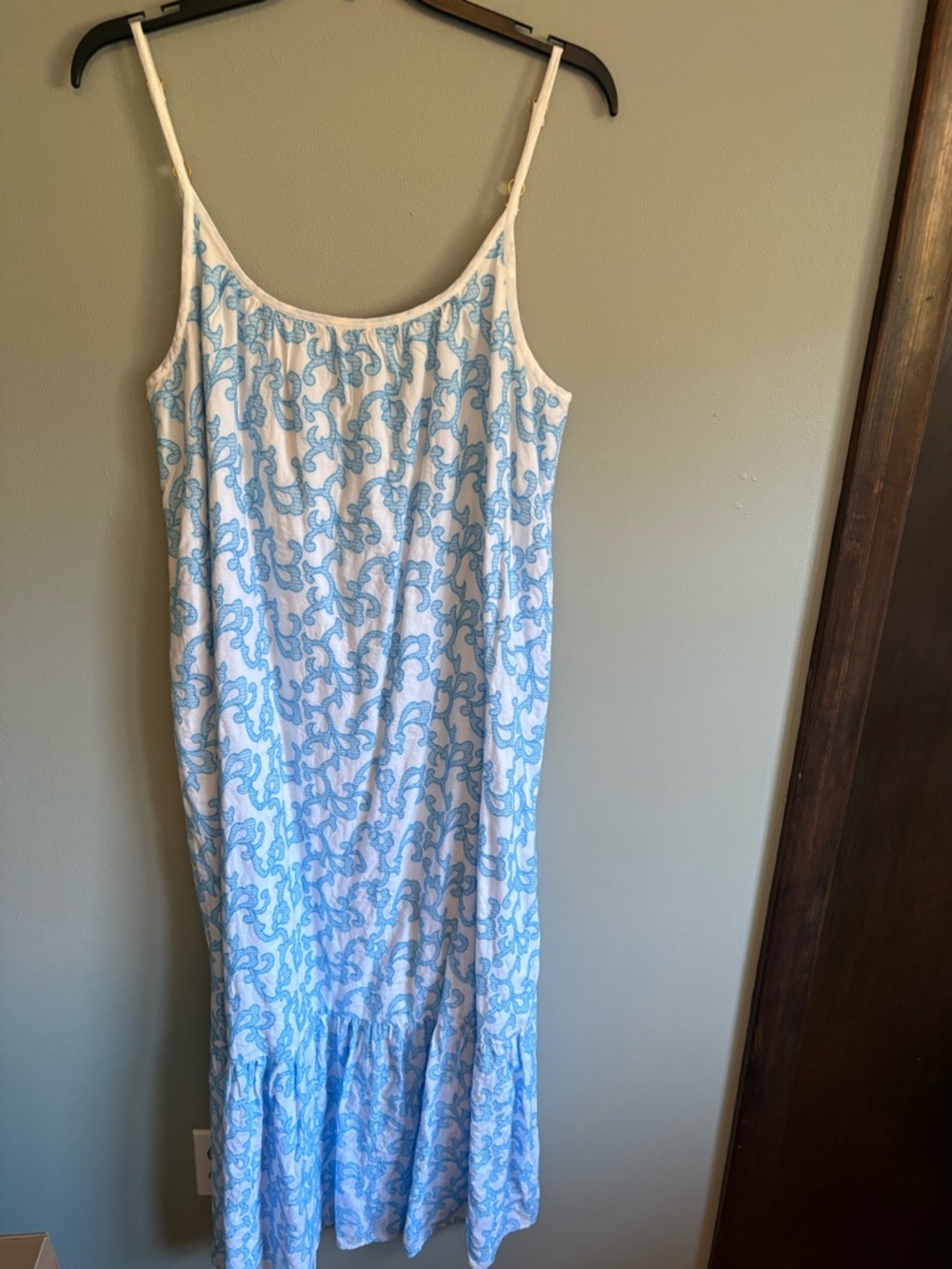 Lilly Pulitzer White and Light Blue Printed Spaghetti-Strap Maxi Dress